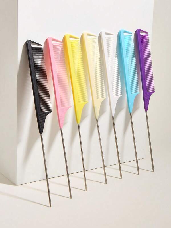 WANMEI 1/7pcsProfessional Point Tail Comb Pin Tail Comb Rat Tail Comb Parting Comb Stainless Steel Tail Comb Anti-Static Hair Comb,    Braiding Combs, Fine Tooth Rat Tail Comb Highlight Comb Tail Combs Highlight Comb Multifunctional For Normal Hair - Attractive Candy Color, Bridal Hair Combs Perfect For Barber Shops, Salons And Home Use, Hair Brush, Comb, Hair Tools, Hair Products And Accessories For Barber Salon Beauty Travel Essentials