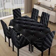 Capa para cadeira com estampa geométrica e prismas, 1/4/5/6/7 peças, preta, adequada para decoração de interiores, restaurantes, hotéis e decoração moderna do dia a dia. Toalha de mesa adequada para mesas quadradas. Capas elásticas para cadeiras laváveis.