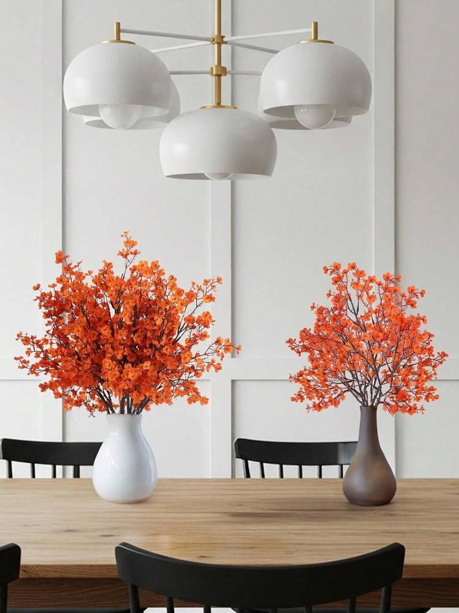 1/3/6 束人造秋季橙色花朵假满天星丝绸茎用于桌面中心装饰花瓶厨房现代家居室内室外感恩节秋季装饰真实触感红色丝绸花束假花用于花瓶家庭办公室婚礼春冬季室内室外中心装饰桌面派对装饰假丝绸植物装饰婚礼派对装饰花束真实触感 DIY 家居花园