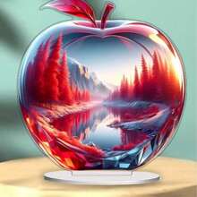 1pcs2D Flat Thickness 0.3 Cm Crystal Apple Creative Home Living Room Desktop Decoration, Colorful Acrylic Vibrant Bohemian Style, Collected Statues, Desktop Plaques, Suitable For Living Room, Bedroom, Study And Office Decoration