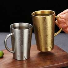 Thickened 304 Stainless Steel Water Cup, Double-Layer Anti-Scald, Coffee Cup, Beverage Cup, Tea Cup, Milk Cup, Easy To Clean, Durable, Shatter-Resistant, With Handle For Easy Grip, Suitable For Home, Office, Restaurant, Beverage Shop, Picnic Use - 1 - View 6