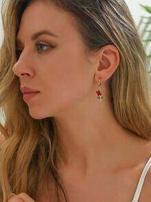 1 Pair French Fashion Copper Inlaid Cubic Zirconia Rose Flower Hoop Earrings For Women - Multicolor - View 6