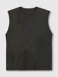 男士纯色休闲街头风格运动无袖T恤 - 深灰色 - 查看 8