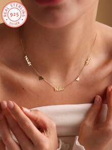 Collar con colgante de corazón de plata de ley 925 personalizado con múltiples nombres grabados, regalo para damas de honor - Multicolor - Ver 3