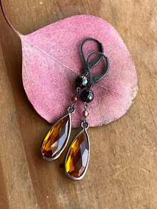 2 件几何宝石吊坠耳环，多色金属复古优雅风格，适合女士，适合派对和日常佩戴