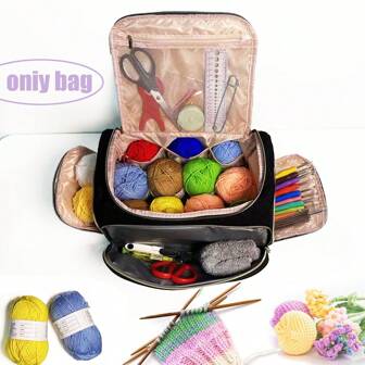Crochet Bag Organizer | Yarn Storage Tote Holder | Knitting Bag For Knitting Crocheting With Shoulder Strap & Zipper Pockets For Crochet Hooks Needles Accessories For Women