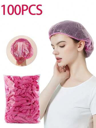 50/100pcs Plastic Disposable Shower Cap, Waterproof Shower Head Cover, Beauty And Hair Dyeing Dustproof And Oil Proof Head Cover, Exclusive For Kitchens, Hotels, And Hair Salons, Bathroom Supplies, Kitchen Supplies, Cleaning And Protective Supplies(Pink, White, Yellow And Blue ) Back To School