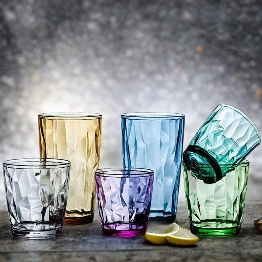 1pc 310ML/410ML Acrylic Multi-Color Dopamine Juice Cup, Beverage Cup, PC Material Household Plastic Cup, Cafe Large Capacity Water Cup, Diamond Pattern Highly Attractive Anti-Fall Anti-Hot, Stackable Outdoor Portable Set