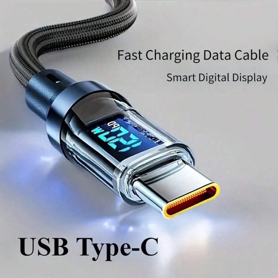 Cáp sạc siêu nhanh 120W USB A-To-Type-C, có màn hình LED kỹ thuật số, bề mặt mờ, đồng bộ hóa dữ liệu, nguồn điện USB, dòng điện cao 6A, tương thích với , POCO, v.v. Tương thích với iPhone 16, 16 Pro Max, 15, 15 Plus, 15 Pro, 15 Pro Max, tương thích với Redmi, tương thích với OnePlus Type C, bộ sạc Nan - Đen 39.37 inch - Xem 1
