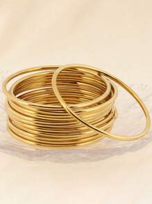 1-12pcs Vintage Minimalist Gold/Silver Round Metal Stackable Bangle Bracelets