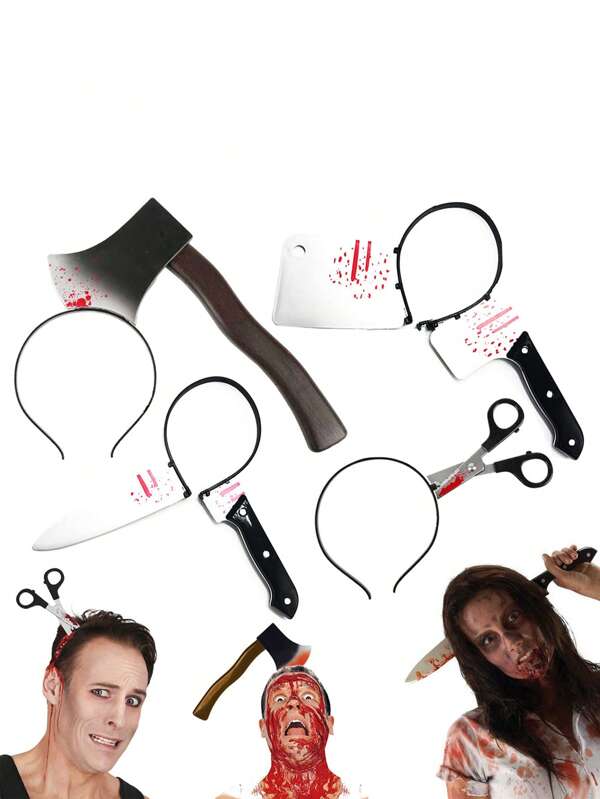 1 Stück Halloween Gruselkostüm Zubehör Blutig Stirnband (Säge/Axt/Schere) Stirnband Kopf
