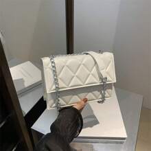 1pc New Fashion Women Shoulder Bag Rhombus Embroidered Solid Color Chain Crossbody Bag Casual Handbag Ladies Clutch Phone Bag