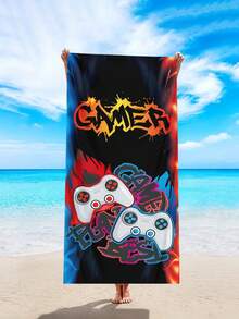 1 件视频游戏控制器沙滩巾、超大超细纤维沙滩毯、超强吸水浴巾适合旅行、游泳、潜水、冲浪、瑜伽、露营、沙滩配件夏季旅行、度假浴室装饰沙滩必需品、泳池浮球