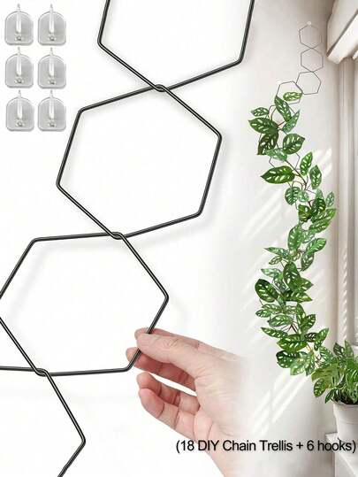 7 件植物攀爬架包括 6 个挂钩、1 件 18 个 DIY 链桁架，优雅的植物架适合攀爬植物 - 非常适合蔓绿绒、常春藤等 - 涂层金属框架 - 非常适合园丁和植物爱好者 - 乔迁礼物的理想选择