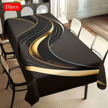 1/20pcs Modern Light Luxury Tablecloth - Black & Golden Art Stripe Design, Polyester Rectangular Table Cover, Durable & Machine Washable For Dining Room, Office, Kitchen, Picnic, Home Decor, Gift, Table Decor - Multicolor - View 23