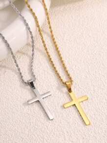 1pc Cross Necklace For Men Boys, Silver Gold Rope Chain Cross Pendant, Waterproof And Non Fading, Fashionable Jewelry Gift For Family, Dad, Brothers And Friends, Perfect Christmas Jewelry Gift