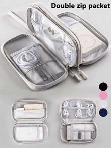 1pc Double Layer Digital Accessories Storage Bag, Electronics Accessories Travel Organizer Bag Fits Phone, Cables, Coins, Jewelry, Divider Compartments For Power Bank, Mouse, Charger, Data Cables, Hard Drive, Protective Cover,Boho Vibes - 查看 1