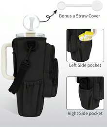 Water Bottle Carrier Bag With Phone Pocket For 30oz 40oz Tumbler With Handle Accessories Insulated Water Bottle Holder Pouch With Strap Water Bottle Sling Bag Crossbody With Straw Cover - Black - View 6