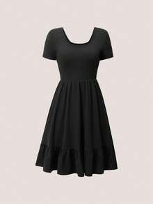 Abito casual a maniche corte lavorato a maglia di colore unito per ragazze adolescenti (YY824) - nero - Visualizzare 8