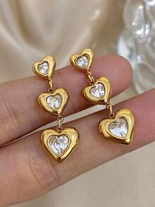 1 对女士心形吊坠耳环时尚彩色吊坠耳环不锈钢耳环派对日常珠宝生日礼物 - 彩色 - 查看 2