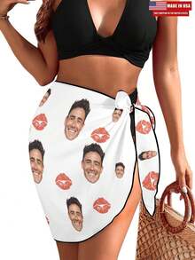 [MADE IN USA]Custom Beach Sarong Wrap With Faces Personalzied Women's Sarong Wrap With Photo Customize Bikini Swimwear Cover Up Tropical Short Swimsuit - Kiểu 4 - Xem 11