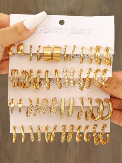 48/36/12 件复古朋克风格女士耳环套装，优雅心形和方形仿珍珠耳环，迷人的女士珠宝，适合日常生活、派对、节日，完美的节日礼物