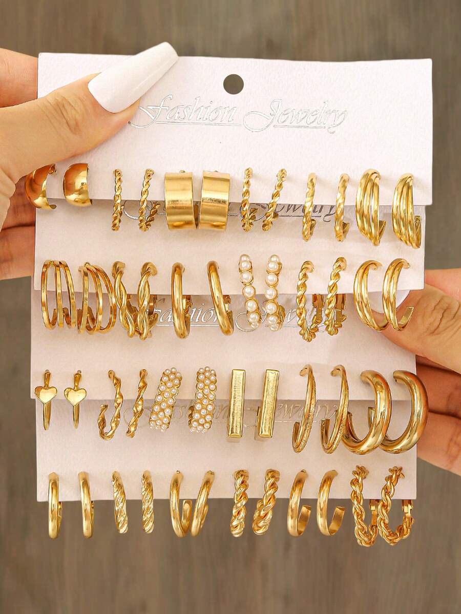 48/36/12 Pcs Retro Punk Style Women Earrings Set, Elegant Heart & Square Faux Pearl Earrings, Charming Jewelry For Women, Suitable For Daily Life, Parties, Festivals, Perfect Holiday Gift