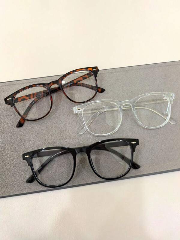 3pcs Blue Light Blocking Glasses, Computer Reading/Gaming/TV/Phones Glasses For Women Men,Anti Eyestrain & UV Glare,Eyeglasses Are Available In Various Colors (Black Glasses, Leopard Print Glasses, Transparent Glasses, )