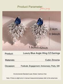 jealous young 一对精致的蓝色天使翅膀锆石吊坠耳环，适合女性和女孩佩戴，奢华派对婚礼耳环礼物 - 藍白色 - 查看 3