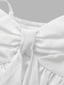 Top de verano para mujer tipo camisola con plisados y volantes, Top de verano corto y liso de unicolor casual blanco para mujer - Blanco - Ver 3