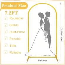 1个稳固的金色金属拱形背景架，气球拱门框架，婚礼仪式拱门，适用于生日派对、新娘送礼会、周年纪念日、情人节、毕业典礼、单身派对、伴娘礼物、父亲节、万圣节装饰及礼物、婚礼宾客回礼、生日派对装饰、婚礼用品 - 金色 - 查看 7