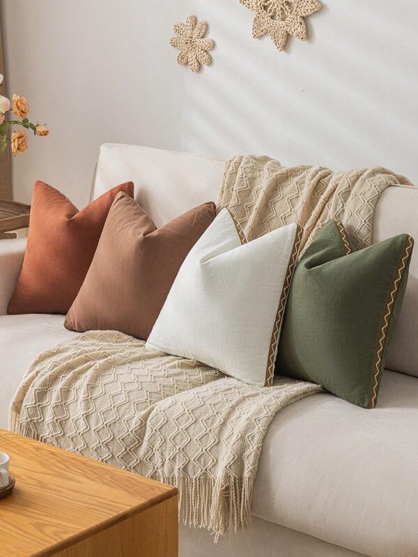 2pcs Linen Woven Pillow Covers, Milky White Bohemian Farmhouse Style Home Decor Cushion Covers For Living Room, Dining Room And Bedroom (No Pillow Insert)