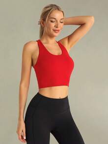 Tender Angel New Yoga Camisole Sports Bra, Cross Back Plunge High Elasticity Activewear - Red - View 3
