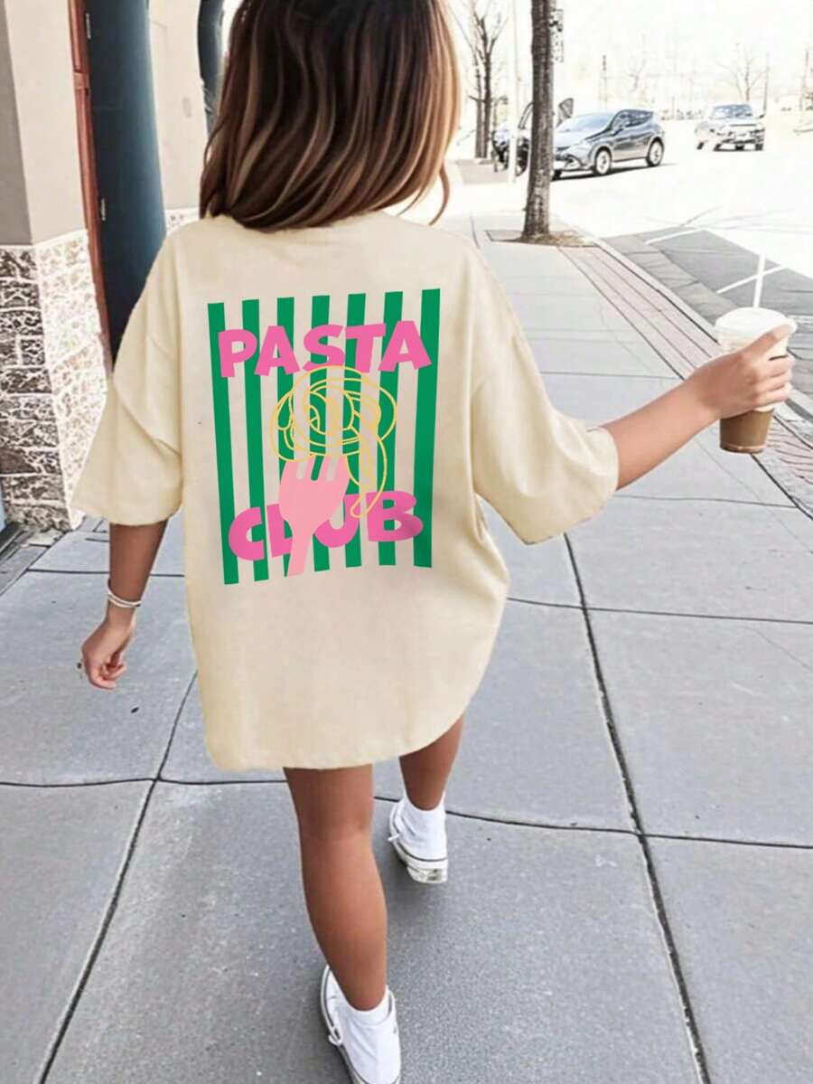 Áo thun tay ngắn cổ tròn in họa tiết màu mơ thường ngày cho bé gái và học sinh tuổi teen, mùa hè - Màu be - Xem 1