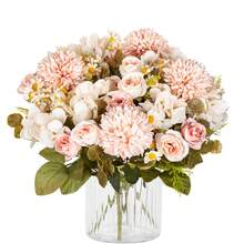 1 pezzo/3 pezzi/30 pezzi profumo di rose artificiali realistiche, fiori finti di ortensia e margherita, decorazioni floreali realistiche per casa, matrimonio, festa, decorazione di stanze, centrotavola - Rosa - Visualizzare 4