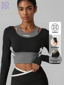 Soyun 女士二合一文胸修身柔软亲肤适合户外运动休闲居家健身 - 黑色 - 查看 2