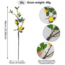 25.98Inch Artificial Lemon Branch Yellow Fruit Lemon Branch Long Stem Green Plant Leaves Suitable For Farmhouse Family Kitchen Vase Wedding Party Home Decoration