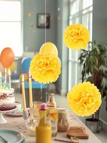 9pcs Yellow Paper Flower Balls, Creative Paper Flower Balls ,Paper Ball Hanging Paper Flower Balls,Tissue Flowers Ball Hanging Decoration, Paper Bubble Ball Hanging Paper Flower Ball Decorations, Wedding Party Celebration Event Decorations - Yellow - View 6