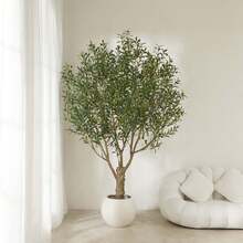 Olive Tree Artificial 8FT Tall - UV Resistant Faux Olive Trees With Strong Trunk For Indoor & Outdoor - Large Potted Silk Fake Plant For Indoor Home Living Room Office Patio Decor - màu xanh lá - Xem 4