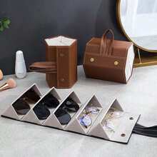 1pc Foldable Eyeglasses Storage Box, 2/3/4/5/6 Slots Black Portable Travel Eyewear Case, Multi-Purpose Glasses Organizer, Hanging Eyeglass Holder For Living Room, Bedroom, Keeps Glasses Tidy - Brown - View 4