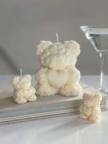 1 件 3D 心形玫瑰泰迪熊硅胶蜡烛模具 - DIY 情人节浪漫礼物，用于香薰蜡烛树脂工艺品婚礼家居装饰 - 白色 - 查看 6
