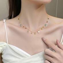 1 Piece Of Fashionable And Simple 304 Stainless Steel Inlaid Artificial Coloured Pendant Necklace For Women, Light Luxury Temperament, Exquisite And Versatile Necklace Accessory