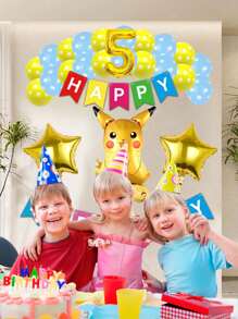 pokemon Pikachu Cartoon-förmige Geburtstags Party, Aluminium Folie Dekoration, Flaggen Dekoration, Digitales Set, Ballon
