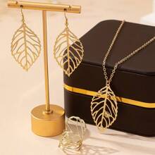 4 Peças Conjunto de Joias Elegante e Minimalista, Brincos com Folha Oca, Colar, Anel para Mulheres, Presente (Sem Caixa Incluída)