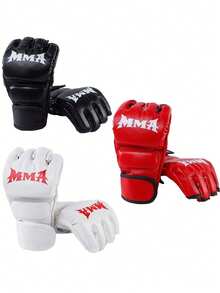 A Pair Of Adult Half-Finger MMA Boxing Training Gloves, Suitable For Sanda, Muay Thai, MMA, UFC And Other Sports. White, Red, Black
