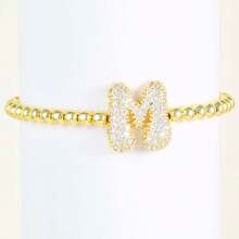 1 件经典时尚 18k 镀金锆石字母串饰手链奢华 A-Z 字母泡泡可调节链条手链女士珠宝礼物