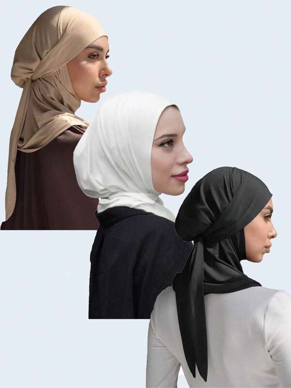 1 pieza Pañuelo de cabeza de lino elegante de moda con cristales de unicolor, turbante