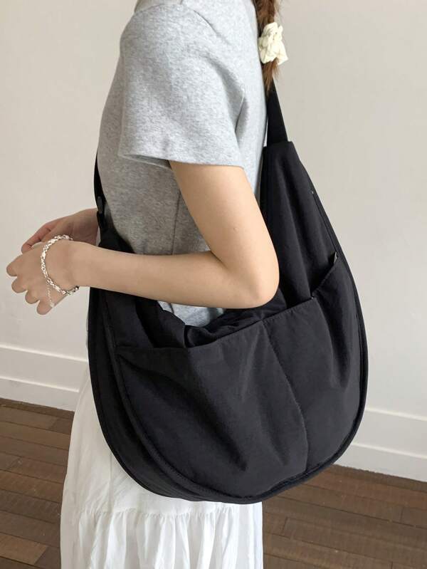 peach tree Large Capacity Crescent Shaped Shoulder Bag, Simple Solid Color Women Crossbody Bag, Adjustable Shoulder Strap, Zipper Closure, Fashion Spring Simple Solid Color Shoulder Bag, Adjustable Strap, Zipper Closure, Shoulder Bag Gift For Christmas, Scream, Young Casual Solid Color Sling Bag, Lightweight Large Capacity Shoulder Bag, Valentine's Day Gift, Peach Tree