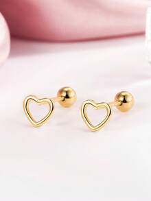 1 Pair/3 Pairs Hollow Heart Screw Stud Earrings - Yellow Gold - View 3