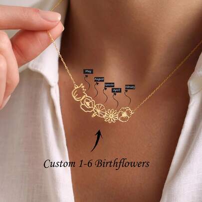 Personalized Birth Flower Bouquet Necklace, Gift For Mom Gold Plated Birthflower Necklace, Custom Birthflower Necklace, Birthflower Necklace, Birthday Gift For Her, Christmas Gift Mom